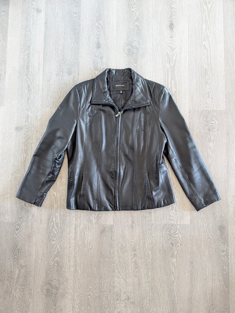 Jones New York Black Leather Jacket with zipper closure - Size XL